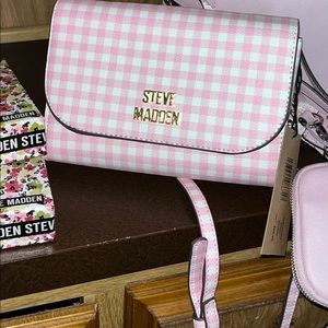 Steve Madden Pink Gingham Crossbody and Wallet Set
